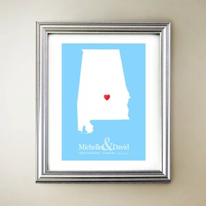 Alabama Custom Vertikale Herzkarte Kunst - Personalisierte Namen, Hochzeitsgeschenk, Verlobung, Jubiläumsdatum