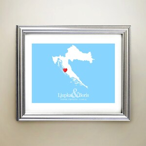 Kroatië aangepaste horizontale hartkaartkunst - gepersonaliseerde namen, huwelijkscadeau, verloving, jubileumdatum
