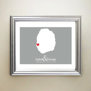 Nevis aangepaste horizontale hartkaartkunst - gepersonaliseerde namen, huwelijkscadeau, verloving, jubileumdatum