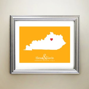 Kentucky aangepaste horizontale hartkaartkunst - gepersonaliseerde namen, huwelijkscadeau, verloving, jubileumdatum