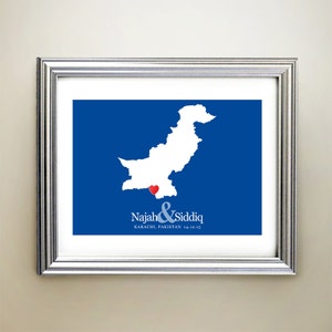 Pakistan aangepaste horizontale hartkaartkunst - gepersonaliseerde namen, huwelijkscadeau, verloving, jubileumdatum