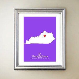 Kentucky aangepaste horizontale hartkaartkunst - gepersonaliseerde namen, huwelijkscadeau, verloving, jubileumdatum