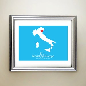 Italië aangepaste horizontale hartkaartkunst - gepersonaliseerde namen, huwelijkscadeau, verloving, jubileumdatum