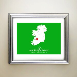 Ierland aangepaste horizontale hartkaartkunst - gepersonaliseerde namen, huwelijkscadeau, verloving, jubileumdatum