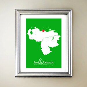 Venezuela aangepaste horizontale hartkaartkunst - gepersonaliseerde namen, huwelijkscadeau, verloving, verjaardag