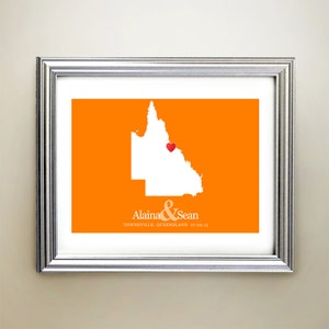 Queensland aangepaste horizontale hartkaartkunst - gepersonaliseerde namen, huwelijkscadeau, verloving, jubileumdatum