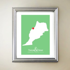 Art vertical personnalisé de carte de coeur du Maroc - Noms personnalisés, cadeau de mariage, fiançailles, date d'anniversaire