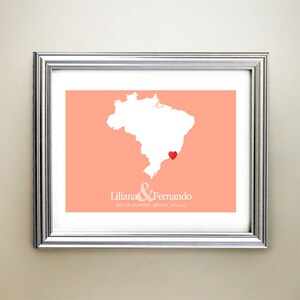 Brazilië aangepaste horizontale hartkaartkunst - gepersonaliseerde namen, huwelijkscadeau, verloving, jubileumdatum
