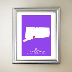 Connecticut aangepaste verticale hartkaartkunst - gepersonaliseerde namen, huwelijkscadeau, verloving, jubileumdatum