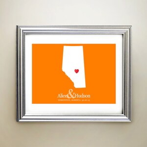 Alberta aangepaste horizontale hartkaartkunst - gepersonaliseerde namen, huwelijkscadeau, verloving, jubileumdatum