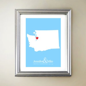 Washington Custom Vertical Heart Map Art - Personalized names, wedding gift, engagement, anniversary date