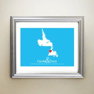 Aangepaste horizontale hartkaartkunst Newfoundland en Labrador - gepersonaliseerde namen, huwelijkscadeau, verloving, verjaardag