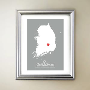 Zuid-Korea aangepaste verticale hartkaartkunst - gepersonaliseerde namen, huwelijkscadeau, verloving, verjaardag