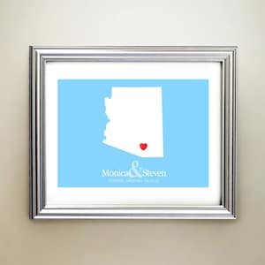 Arizona aangepaste horizontale hartkaartkunst - gepersonaliseerde namen, huwelijkscadeau, verloving, jubileumdatum