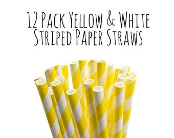 Yellow and White Striped Paper Straws, Yellow Striped Straws, Soda Fountain Straws, Party Supplies, Party Decor, Drink Straw