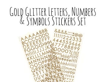 Metallic Gold Glitter Letters Stickers Set with Letters, Numbers and Symbols, Scrapbooking, Labeling, Craft Supply, Custom Wedding Supply