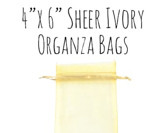 4 x 6" Rectangle Sheer Ivory Drawstring Ribbon Organza Bags, Wedding Favor Bags, Gift Bags, DIY, Cream Bag, Wedding Supply