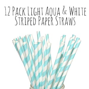 Licht Aqua Blauw en Wit Gestreepte Papieren Rietjes, Hemelsblauw Gestreepte Rietjes, Soda Fontein Rietjes, Feestartikelen, Feestdecoraties