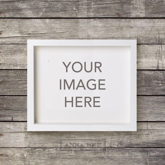 Horizontal White Frame Mockup On Distressed Grey Wood Background