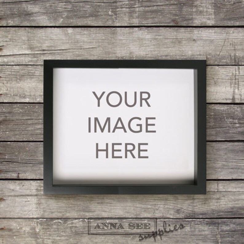 Horizontal Black Frame Mockup on Distressed Grey Wood Etsy