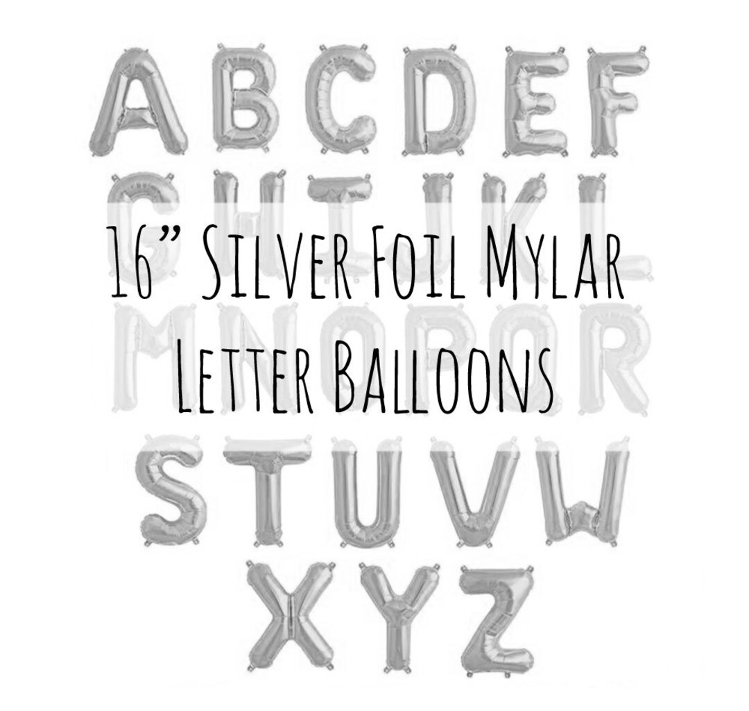 16 Silver Letter Balloons, 16 Inch Metallic Silver Foil Mylar Balloons