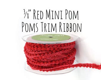 Red Mini Pom Poms Ribbon, 3/8" Red Pom Pom Ribbon Tape, Pom Pom Trim, Thin Gift Ribbon, Gift Wrap, Hair Ribbon, Craft Supplies, Sewing Trim