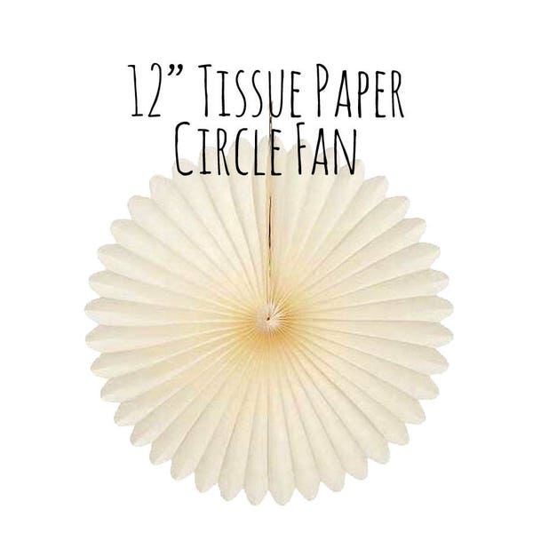 12" Ivory Tissue Paper Fan, Accordion Pinwheel, Circle Fan, 12 inch Round Wall Decor, Party Supply, DIY, Photo Backdrop, Wedding Decorations