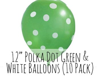 12" Polka Dot Green Balloons, 12 Inch Green and White Dots Latex Balloons, 1 foot, Party Decoration, Wedding, Birthday Decoration