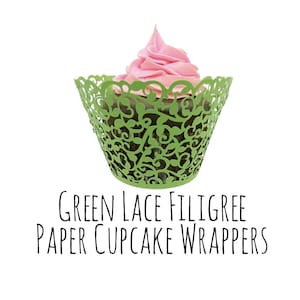 Green Lace Cutout Cupcake Wrappers, Leaf Vine Filigree Cupcake Wrappers, Cupcake Liners, Laser Cut Cupcake Wrappers, DIY Wedding