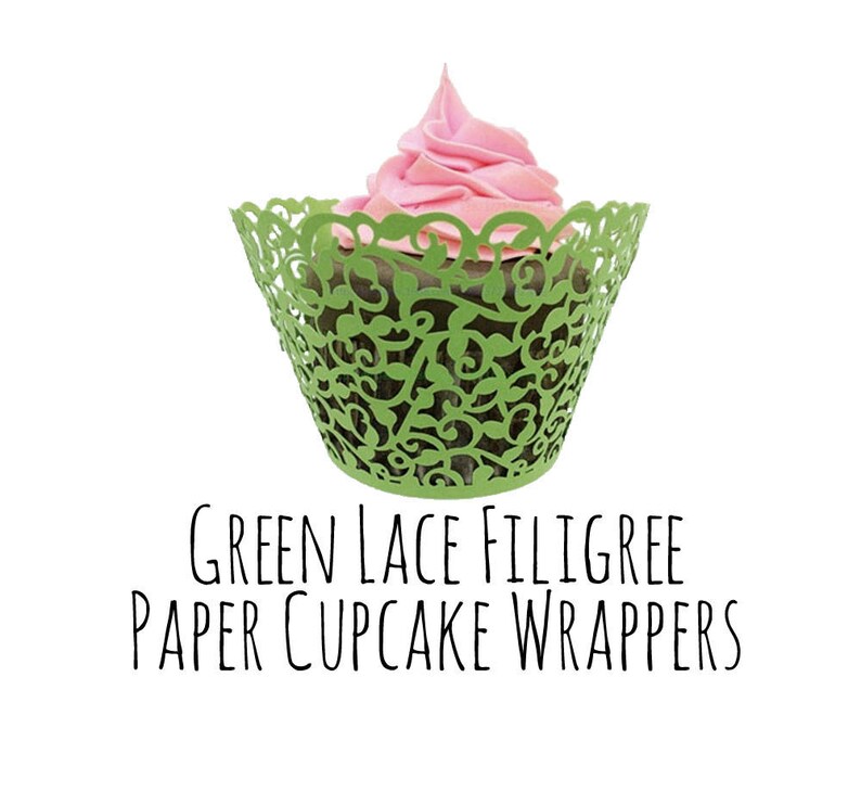 Green Lace Cutout Cupcake Wrappers Leaf Vine Filigree Cupcake Wrappers Cupcake Liners Laser Cut Cupcake Wrappers DIY Wedding