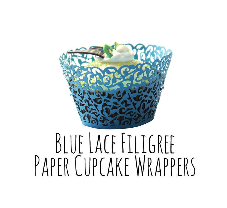Blue Lace Cutout Cupcake Wrappers Leaf Vine Filigree Cupcake Wrappers Cupcake Liners Laser Cut Cupcake Wrappers DIY Wedding