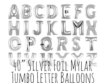40" Silver Letter Balloons, 40 Inch Shiny Silver Foil Mylar Balloons, Custom Pick Your Letters, Party Decoration, Photo Prop, Name Balloons