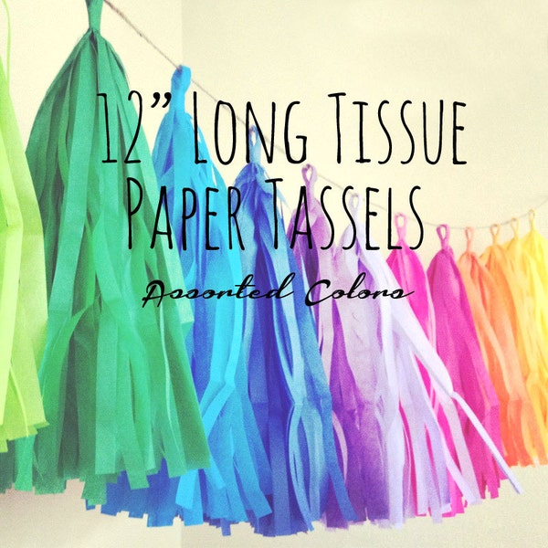 12" Tissue Paper Tassels, 12 Inch Ribbon Tassel, 1 ft Single Tassel, Colorful Ribbon Curtain, wedding decorations/party supply/nursery decor