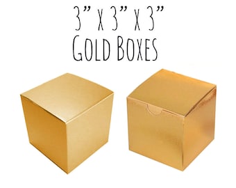 Gold Boxes Square 3 x 3 x 3", 5-20 Pack Of Wedding Favor Boxes Bulk, Gold Gift Box, Cupcake Box, Candy Box, Cardboard Box, Metallic Gold