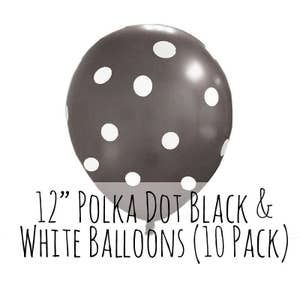 12" Polka Dot Black Balloons, 12 Inch Black and White Dots Latex Balloons, 1 foot, Party Decoration, Wedding, Birthday Decoration