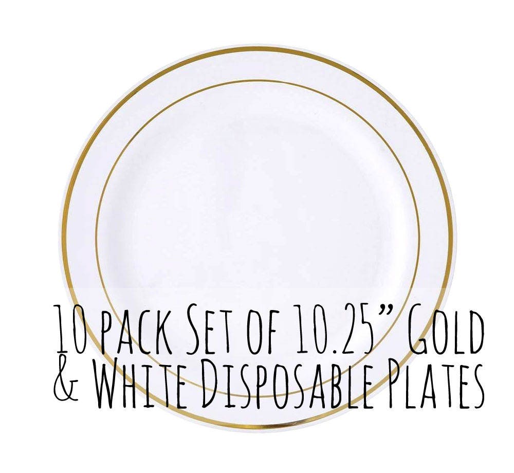 1025 Large Round Plates Disposable Metallic Gold and White Stripe Plastic Plates Gold Round Plate Wedding Gold Dinner Plate