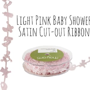 Fita de cetim recortada para bebês meninas, fita rosa claro de 5/8 "para chá de bebê, fita para chá de bebê, fita para presente, embrulho de presente, aniversário de menina