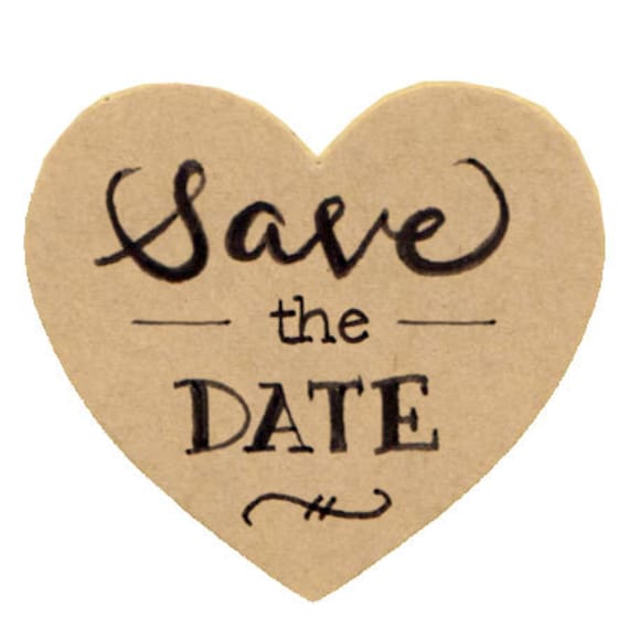 Set of 20 1.5 Wide Save the Date Heart Kraft Stickers/ Kraft Stickers / Envelope  Seals / Labels / Gift Embellishment / Heart Labels 