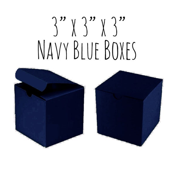Navy Blue Boxes 3 x 3 x 3" Square, 25 To 50 Pack of Wedding Favor Boxes, Gift Box, Cupcake Box/Candy Box-Smooth Ivory Cardboard Box, DIY