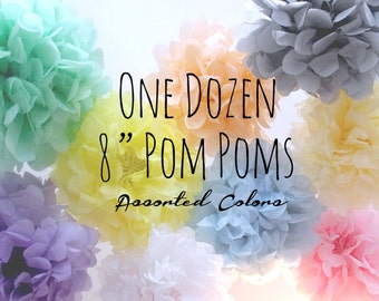 One Dozen 8" Tissue Mini Pom Poms/Set of 12 Tissue Paper Pom, wall decor/photo prop/wedding decorations/party decoration/nursery decor