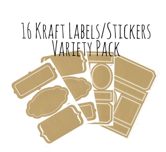 set of 16 kraft style labels stickers variety set blank kraft etsy