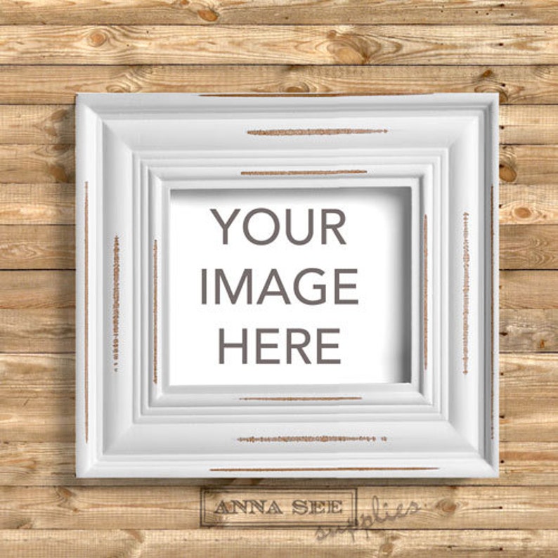Horizontal White Distressed Wood Frame Mockup on Natural