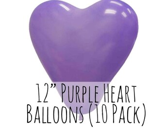12" Heart Shaped Purple Balloons, 12 Inch Purple Heart Balloons, 1 ft Balloon, Party Decorations, Wedding Supply, Birthday Decor