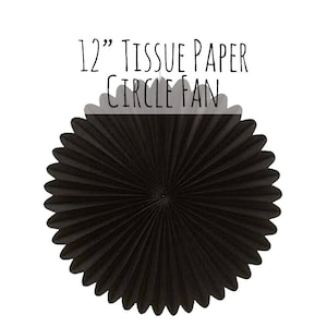 12" Black Tissue Paper Fan, Accordion Pinwheel, Circle Fan, 12 inch Round Wall Decor, Party Supply, DIY Photo Backdrop, Wedding Decoration
