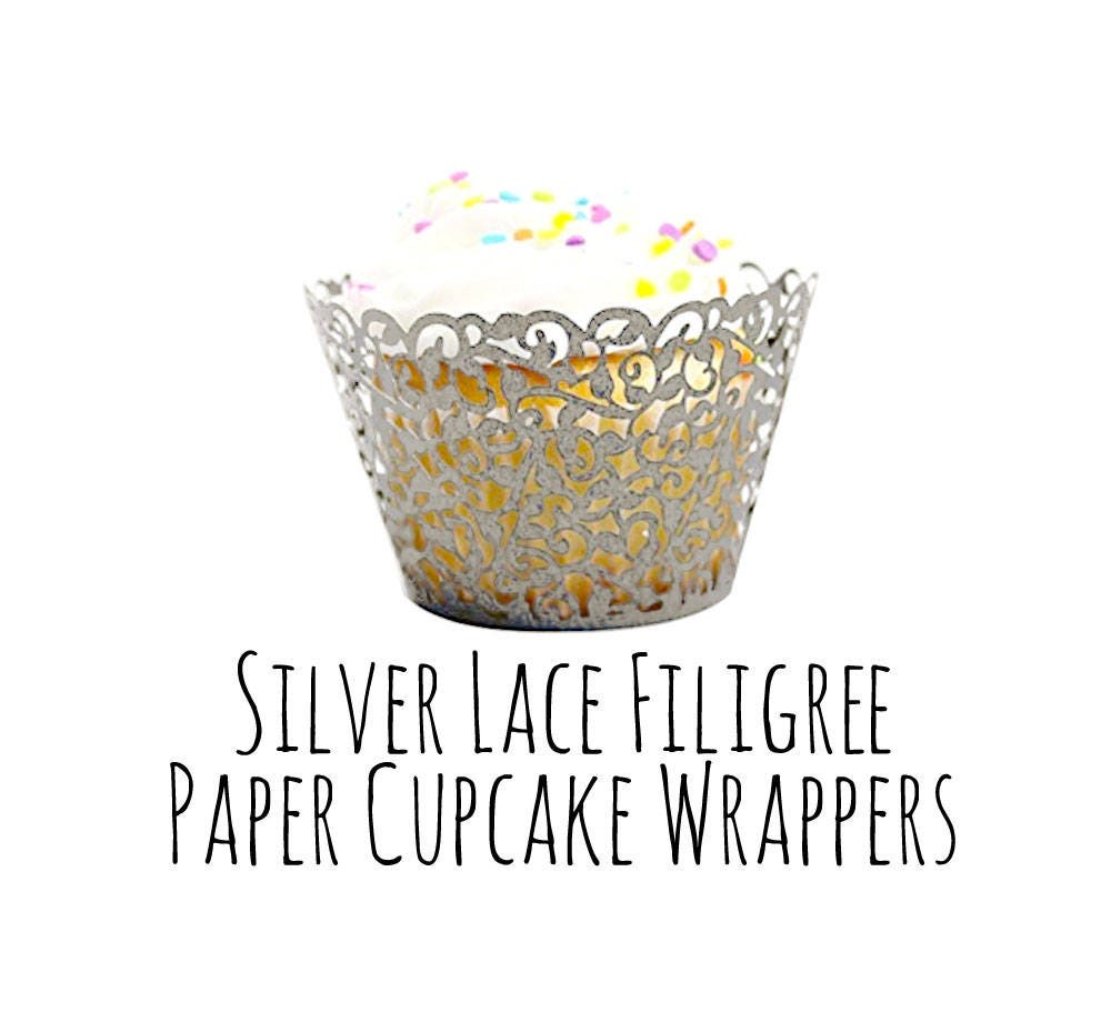 Iridescent Silver Lace Cutout Cupcake Wrappers Leaf Filigree Cupcake Wrapper Cupcake Liner Laser Cut Cupcake Wrapper DIY