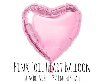 32" Metallic Pink Foil Mylar Heart Balloon, Heart Shaped Balloon, Engagement Party, Bridal Shower, Anniversary, Wedding Decor, Reception