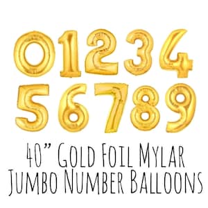 40&quot; Gold Number Balloons, 40 Inch Shiny Foil Mylar Balloons, Custom Age, Pick Your Numbers, Party Decoration, Celebration, Birthday Balloons