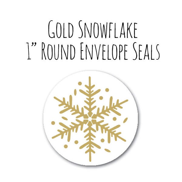 Gold Snowflake 1" Round Circle Envelope Seals Set of 25, Christmas Holiday Seals, Circle Stickers, Gold Envelope Seals, Round Gold Labels