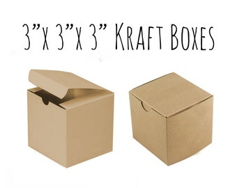 Kraft Boxes 3 x 3 x 3" Square, 25 To 50 Pack of Wedding Favor Boxes, Gift Box, Cupcake Box, Kraft Paper Cardboard Box, Candy Box, Wedding