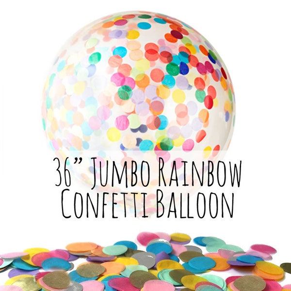 36" Extra Large Rainbow Confetti Balloon, Tissue Paper Confetti Filled Clear Latex Balloon, Party Decoration, Wedding, Birthday, Photo Prop